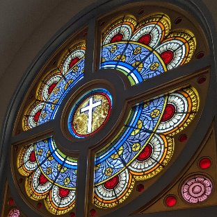 Stained Glass above entrance to St Philip Church